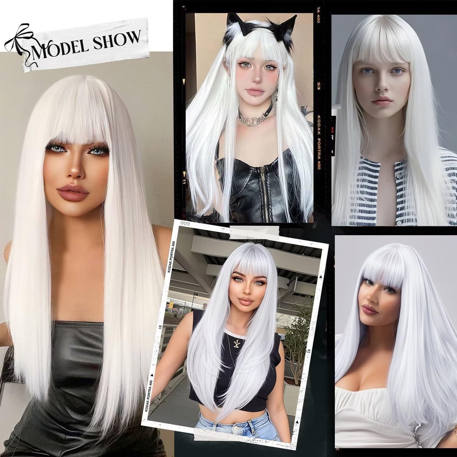 Long Straight Wig with Bangs Hair Wigs for Women Synthetic Heat Resistant Wig…
