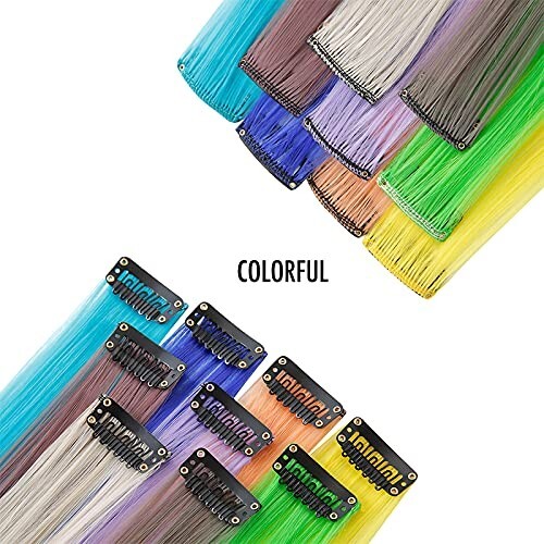 12PCS Colored Blue Hair Extensions Clip in Colorful Hair Extensions 20 Inch Rain
