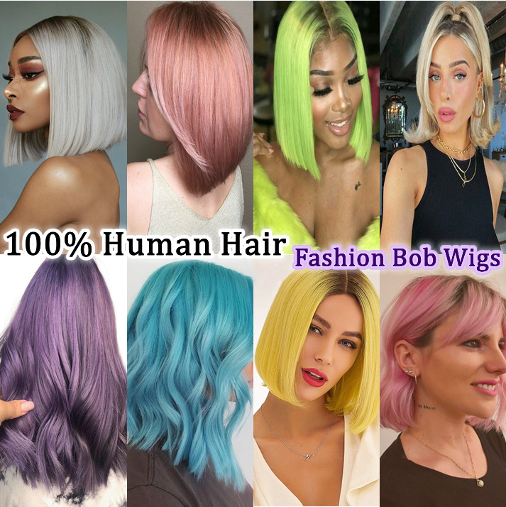 Short Ombre Color Bob Wigs Human Hair Wigs T Part Lace Front Wigs with Baby Hair