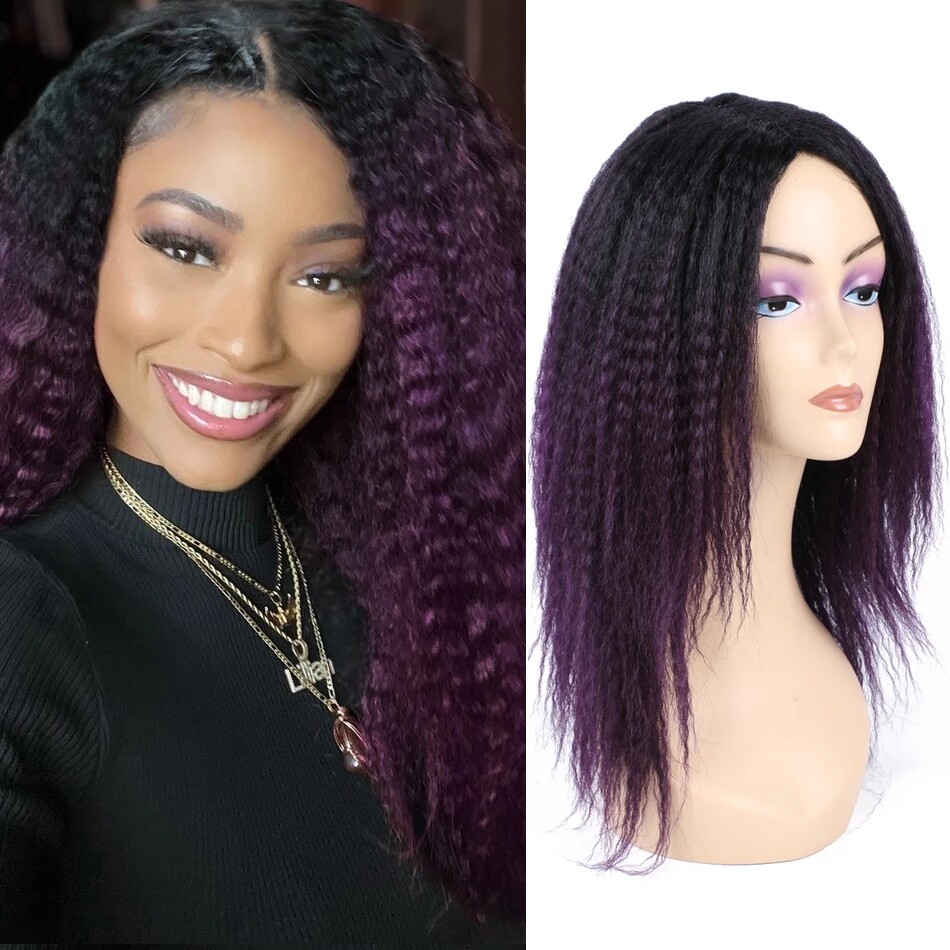 Synthetic Kinky Straight African YaKi Hair Dreadlock Curly Ombre Wig For Women