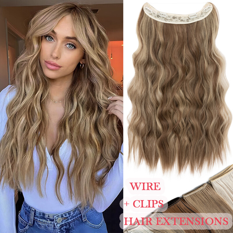 US 100% Real Natural as Human Invisible Wire in Hair Extensions One Piece + Ring