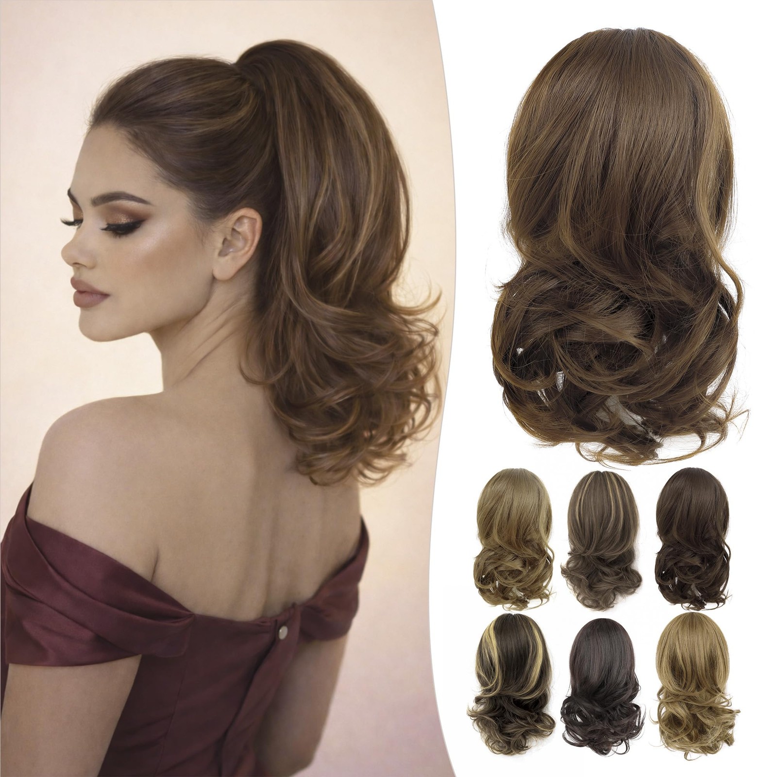 Curly Claw Clip Ponytail Extension 14 Inch Pony 14 Inch, #8 Coppery Brown