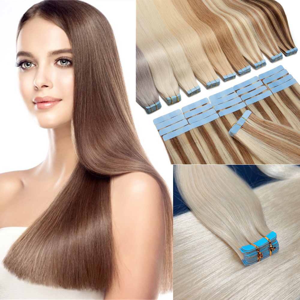 Tape in Remy Human Hair Extensions Seamless Skin Wefts Premium Thick Hair16-24in