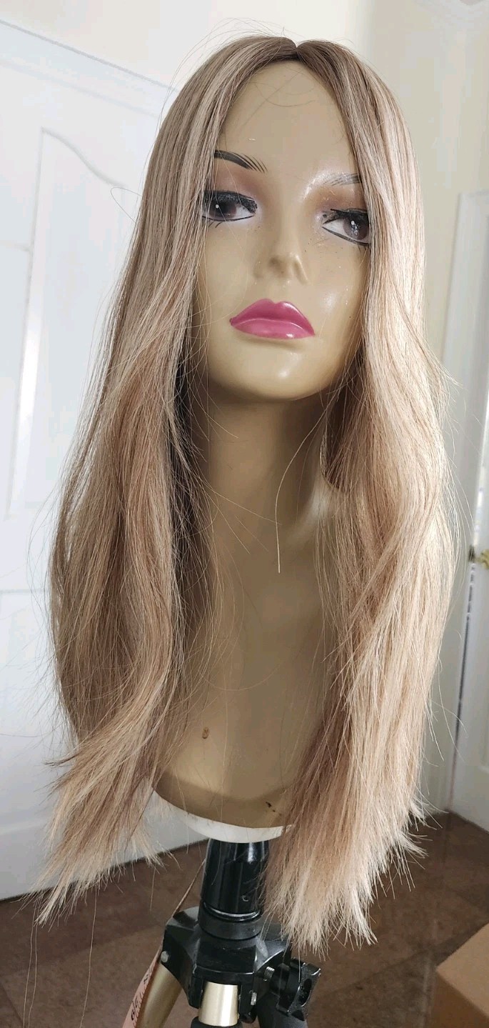 HUMAN HAIR MEDIUM BLONDE WITH DIMENSIONS SILK TOP TOPPER 8″X8″ 22” LONG