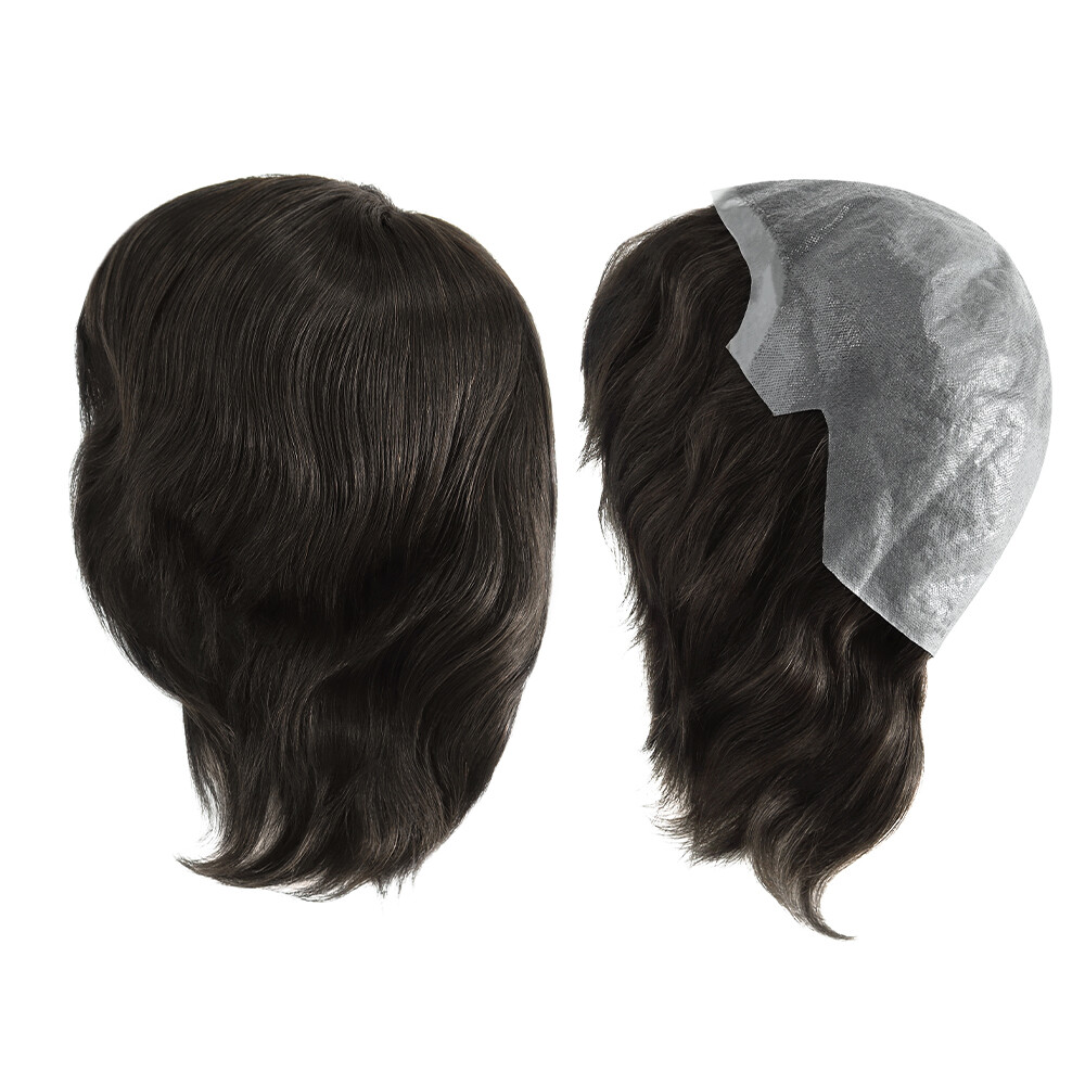 Mens Human Hair Full Head Wigs Thin Skin Wig Hair Replacement Medium Size 6”