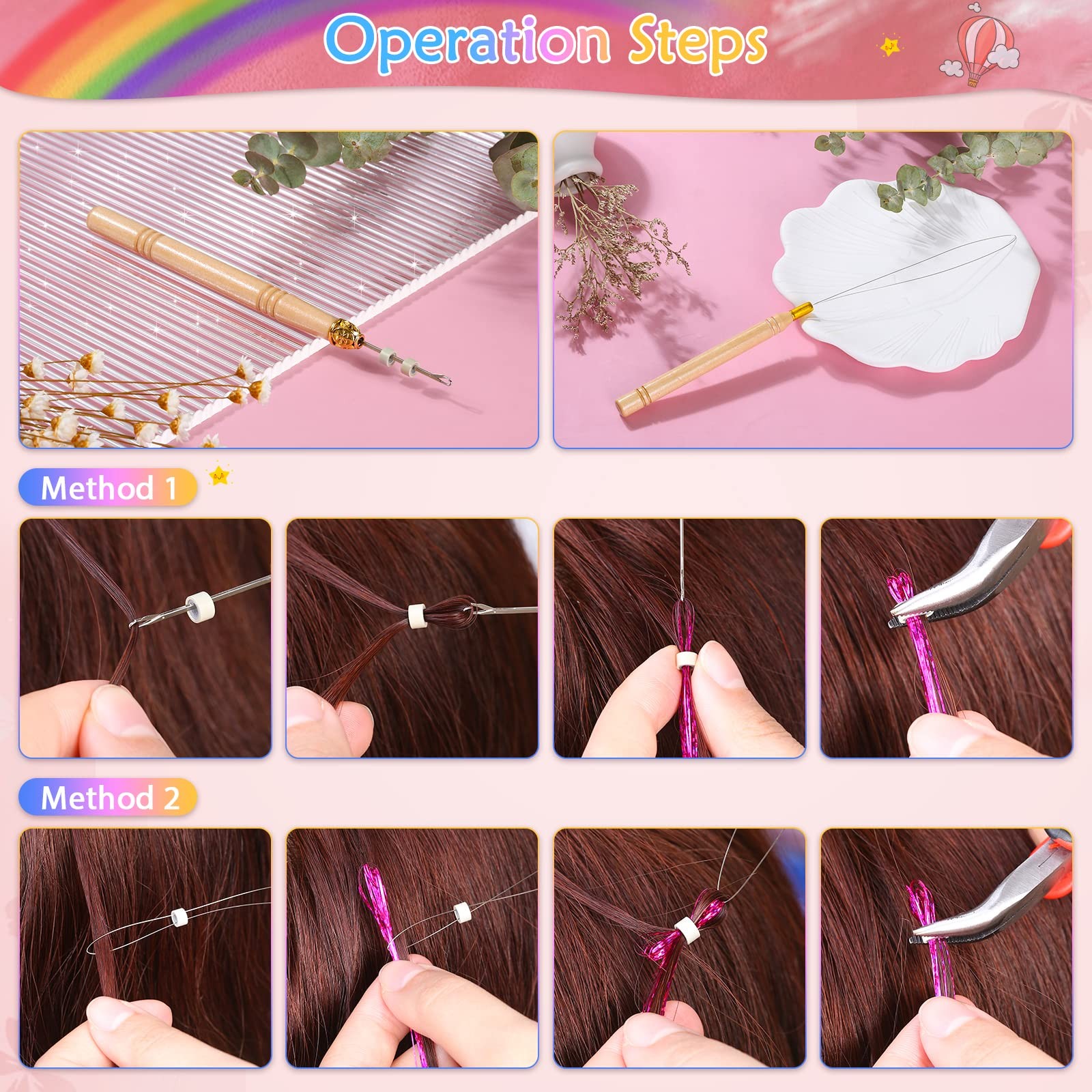 14 Colors 47 Inch, 14 2800 Strands with 200 Pcs Beads and 1 Set Tools