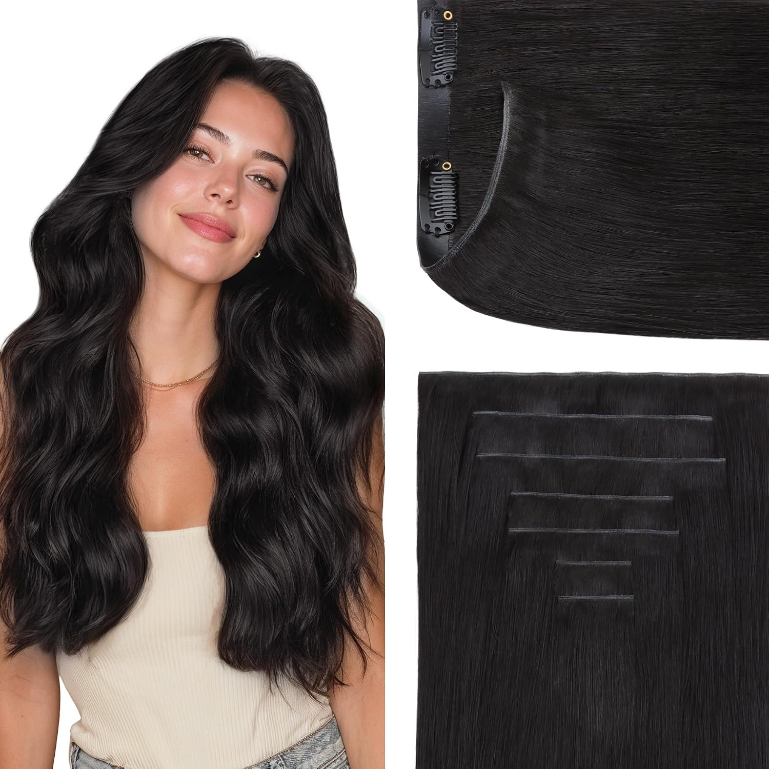 GOO GOO Genius Clip in Hair Extensions, 14inch 110g 7pcs, Seamless PU Clip in Ha