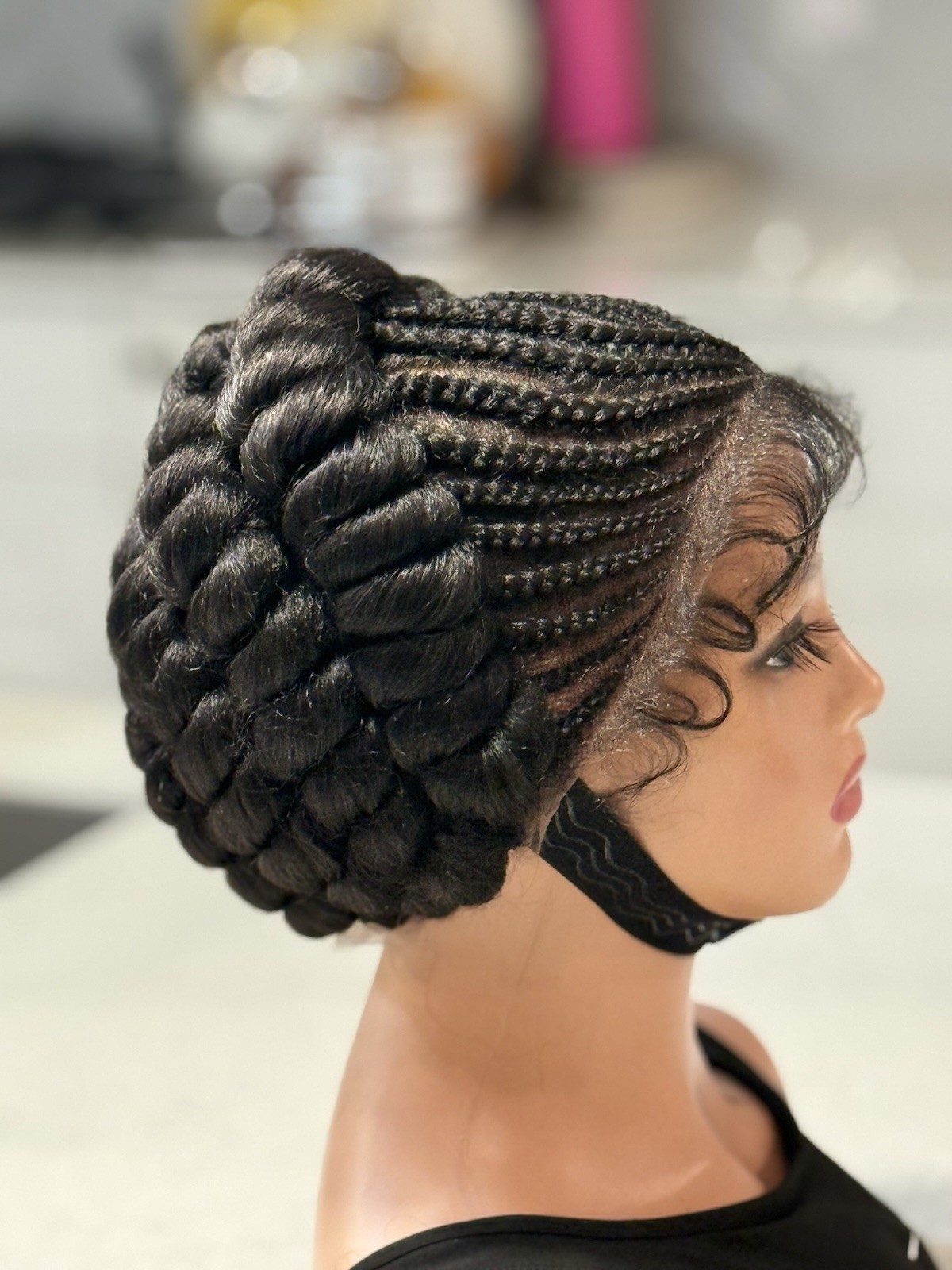 Handmade Braided Cornrow Bantu Wig. It Is Made On A Full Lace Wig.