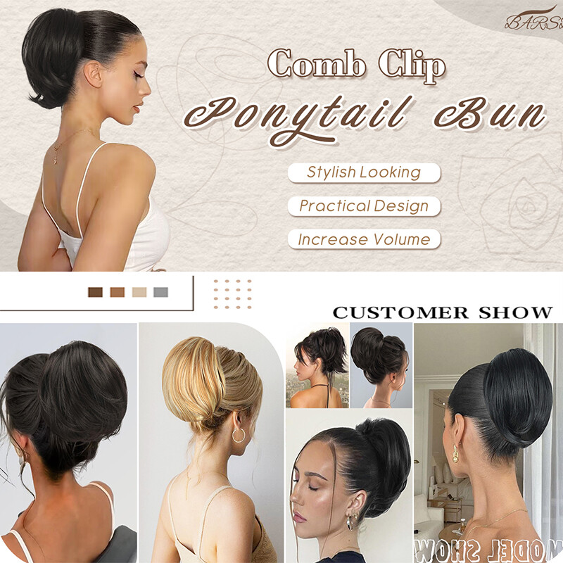LARGE THICK Straight Scrunchie Comb Clip Bun Updo Lady Hair Piece Extensions US