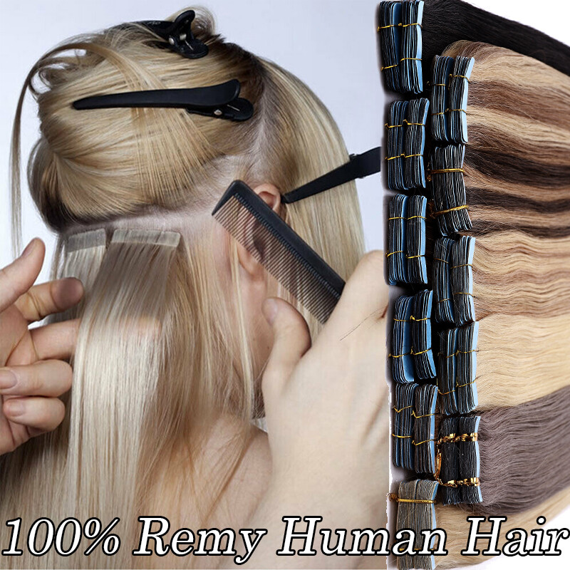 20″ Brazilian 150G+ Thick Tape In Human Hair Extensions Remy Skin Weft Full Head