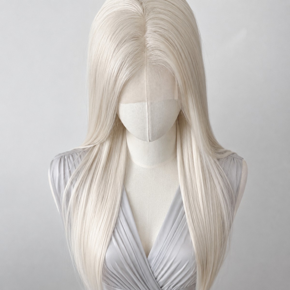Long Straight Platinum blonde Heat Resistant Hair Glue Less Lace Front Wig