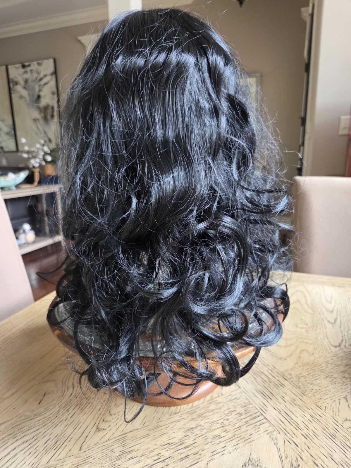 Wig Long Black Tousled Curls Layered With Bangs Jet Black Adjustable New