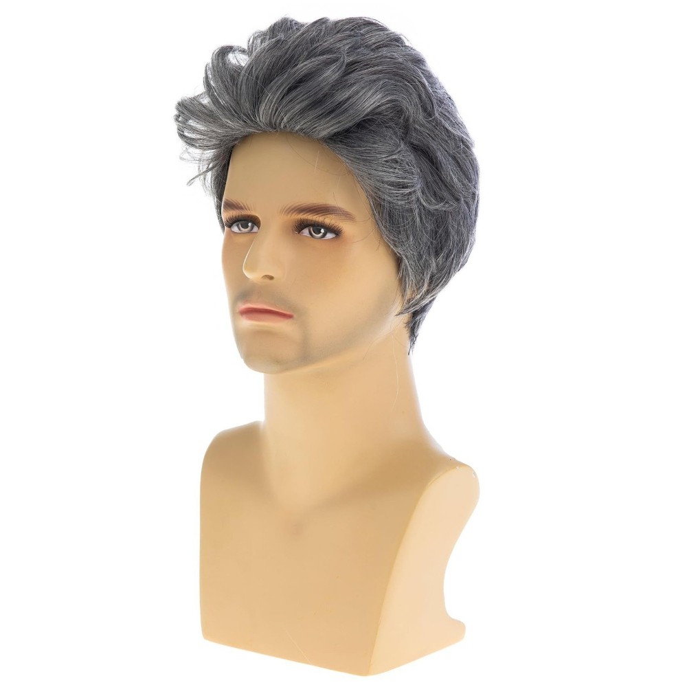 8in Men’s Silver Gray Full Wig Heat Resistant Synthetic Cosplay Halloween Party