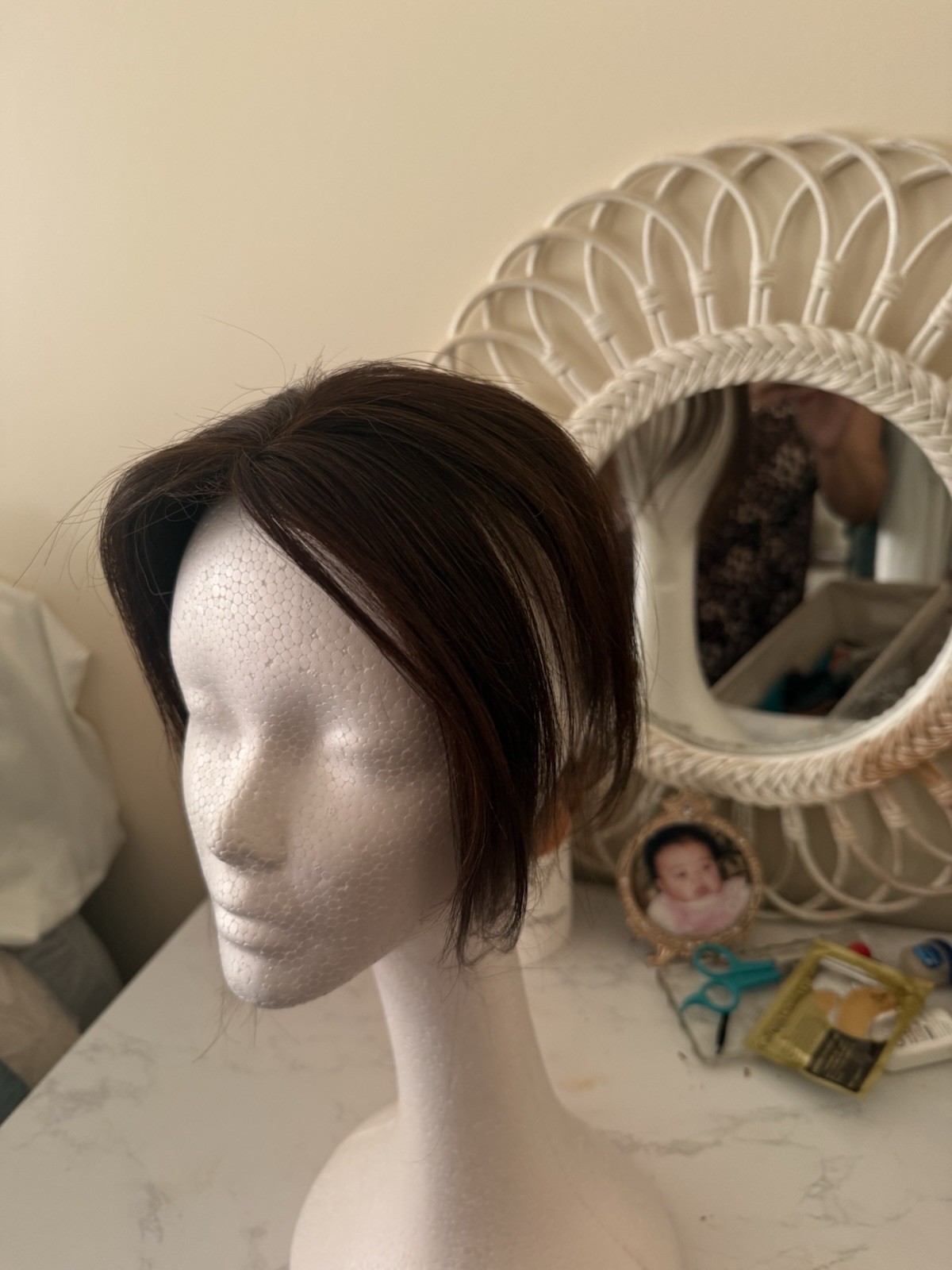 Straight textured Light Warm Brown Bangs Topper never worn.