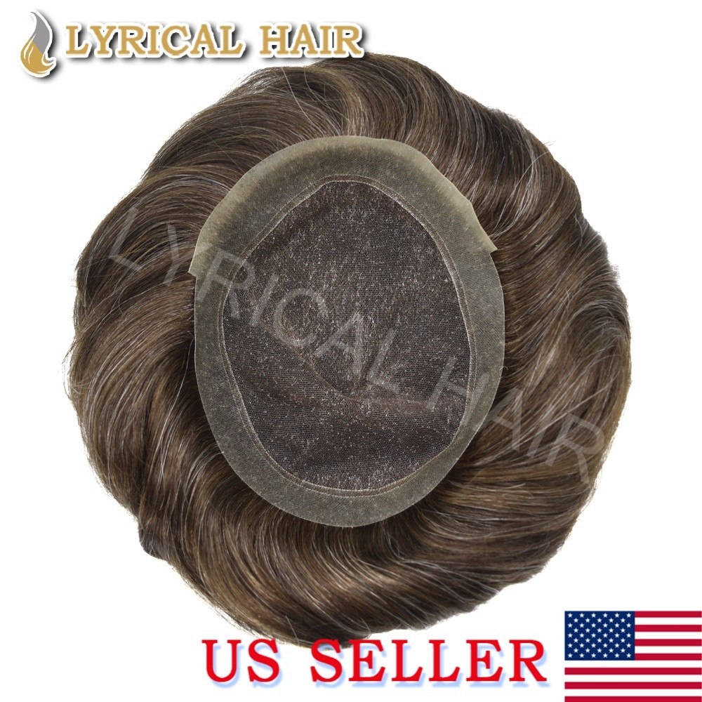 Mens Toupee Hair Replacement System French Lace&PU Breathable Human Hair Piece