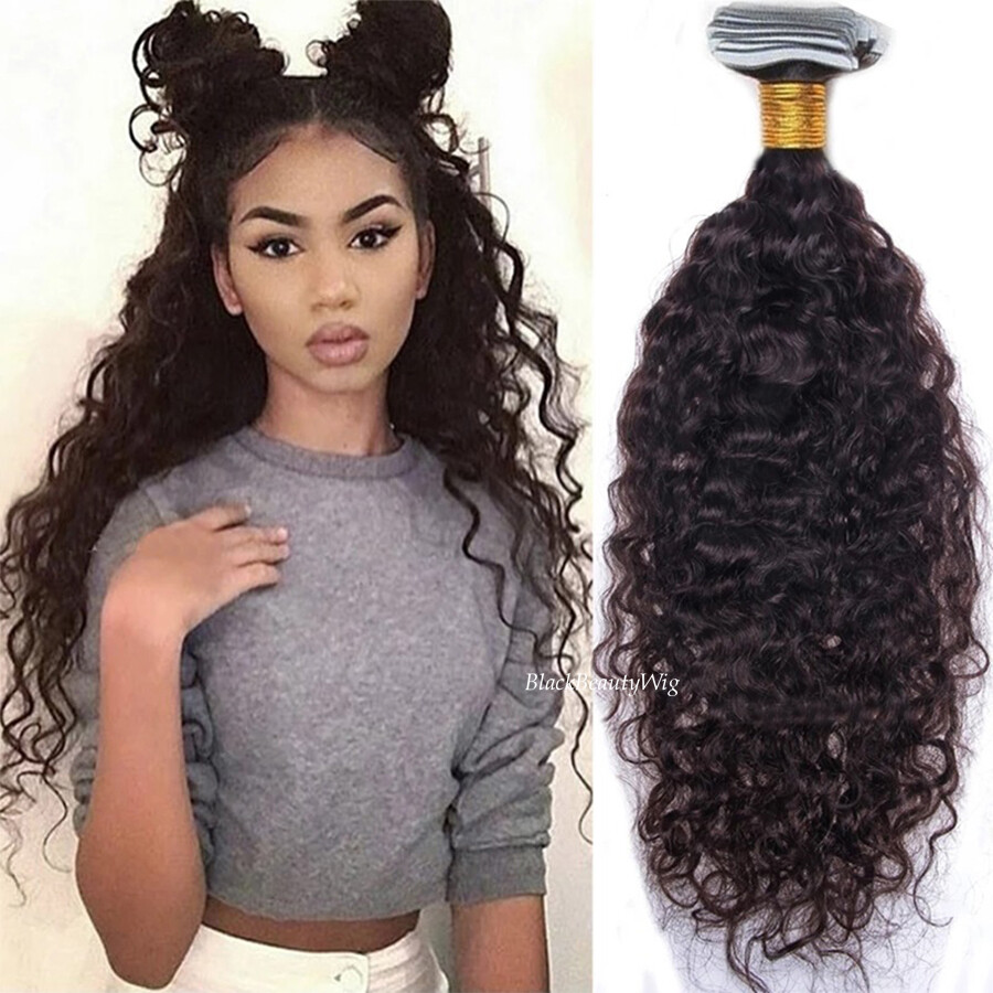 Water Wave Tape in Human Hair Extension Curly Skin Weft Tape on Hair 100g 40Pcs