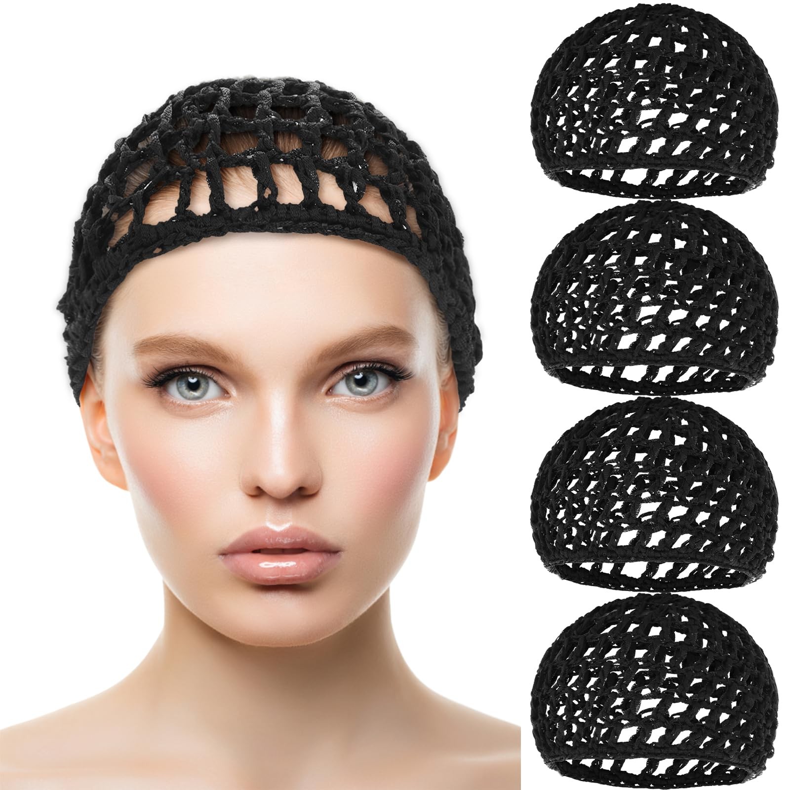 4 Pack Hair Nets Cap Crochet Knit Snood Bonnets Sleeping Hairnet Fitted Hair …