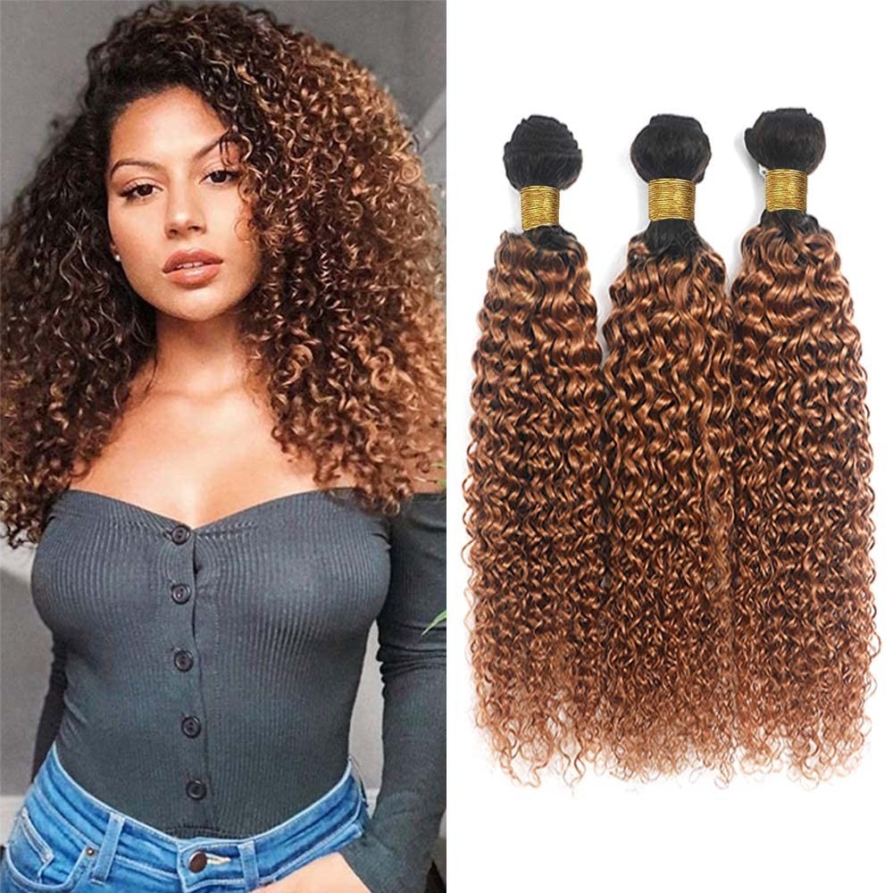 26 28 30 inch 1B30 Obmre Kinky Curly Bundles Brown Curly Wave Huamn Hair Bund…