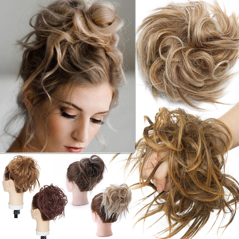 Messy Curly Fake Hair Bun Piece Extensions Hairpiece Hair Clip In Scrunchie 45g