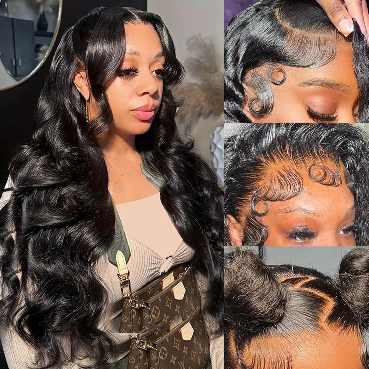 Human Hair Lace Front Wigs 20 Inch Body Wave Glueless Natural Black