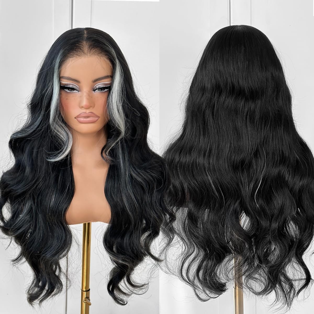 LACE FRONT WIG HUMAN HAIR BLENDED HIGHLIGHTS BODYWAVE