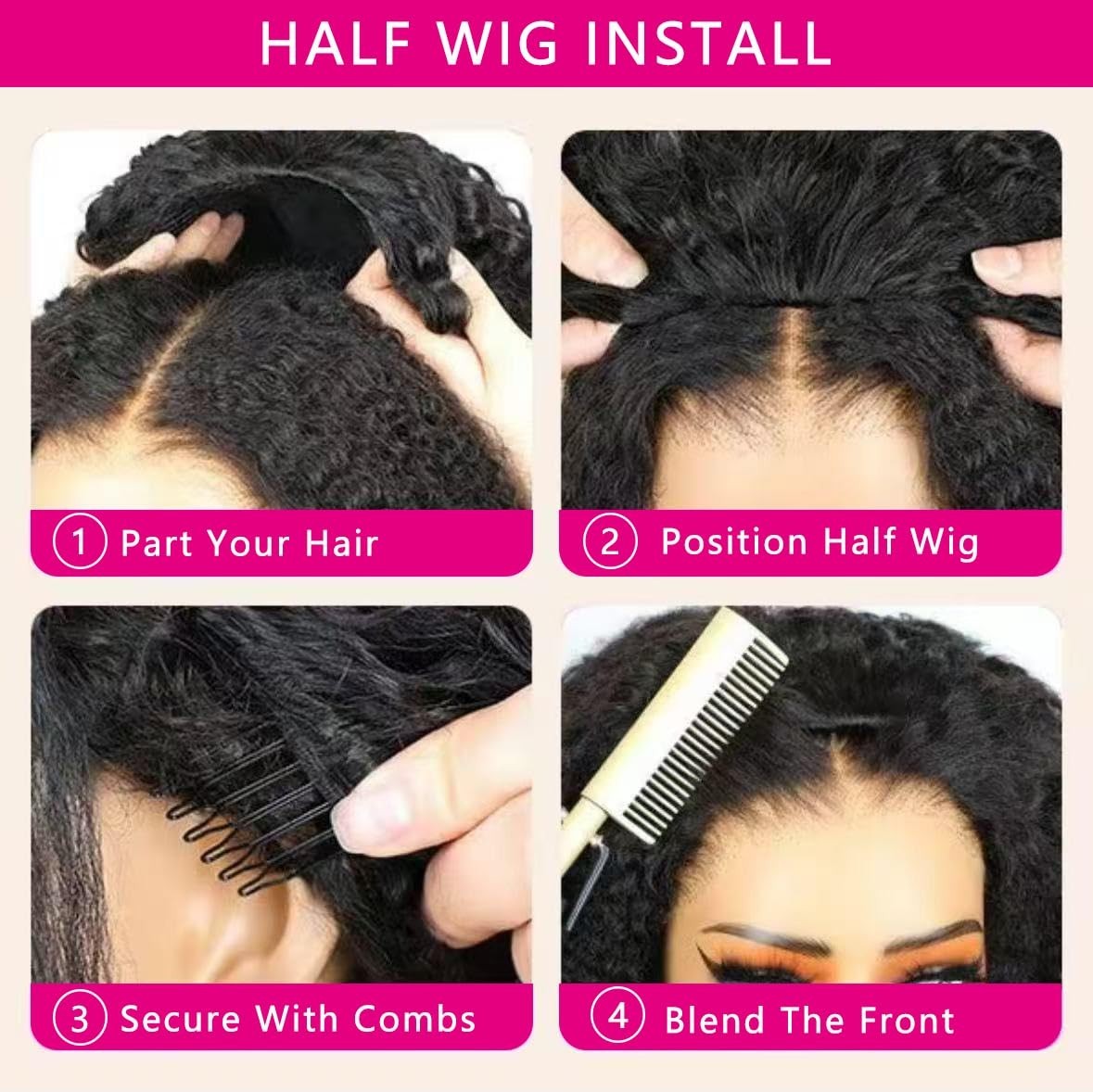 200% Density Water Wave Half Wig – 24″ Drawstring Flip Over, Adjustable, Beginne