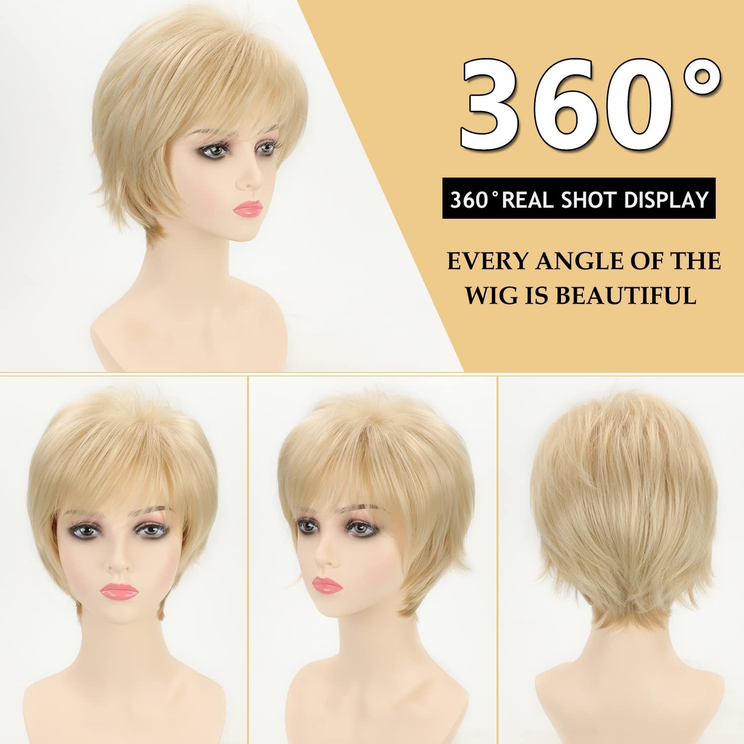 Fashionable Short Blonde Wig with Layers and Bangs – Easy-to-Wear Synthetic Hair