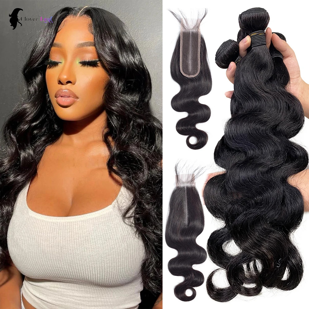 Body Wave Human Hair Bundles And Closure 2×6 4×4 5×5 Lace Closure 26 inch Human