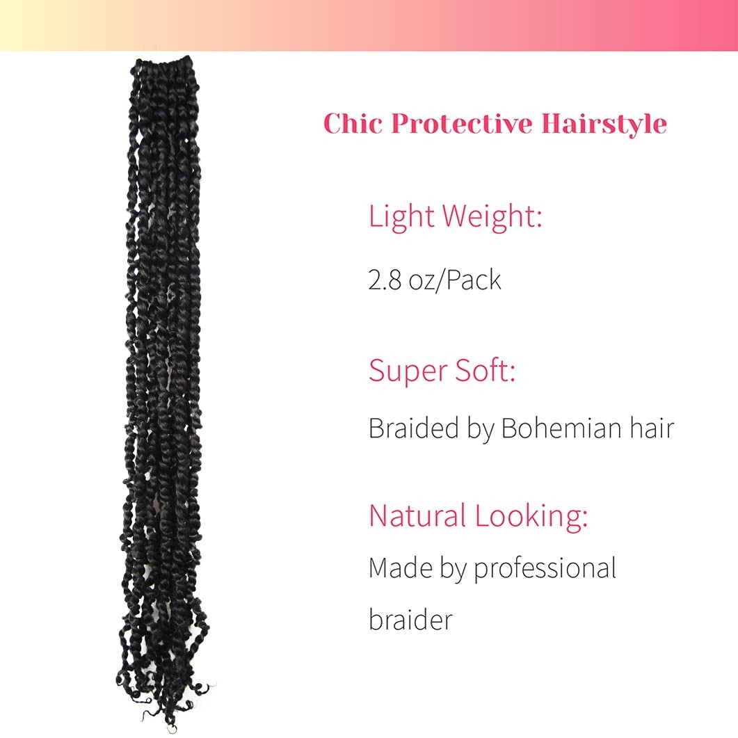 Pre-looped 30″ Passion Twist Crochet Hair 8 Packs 1B Synthetic Boho Tangle-Free