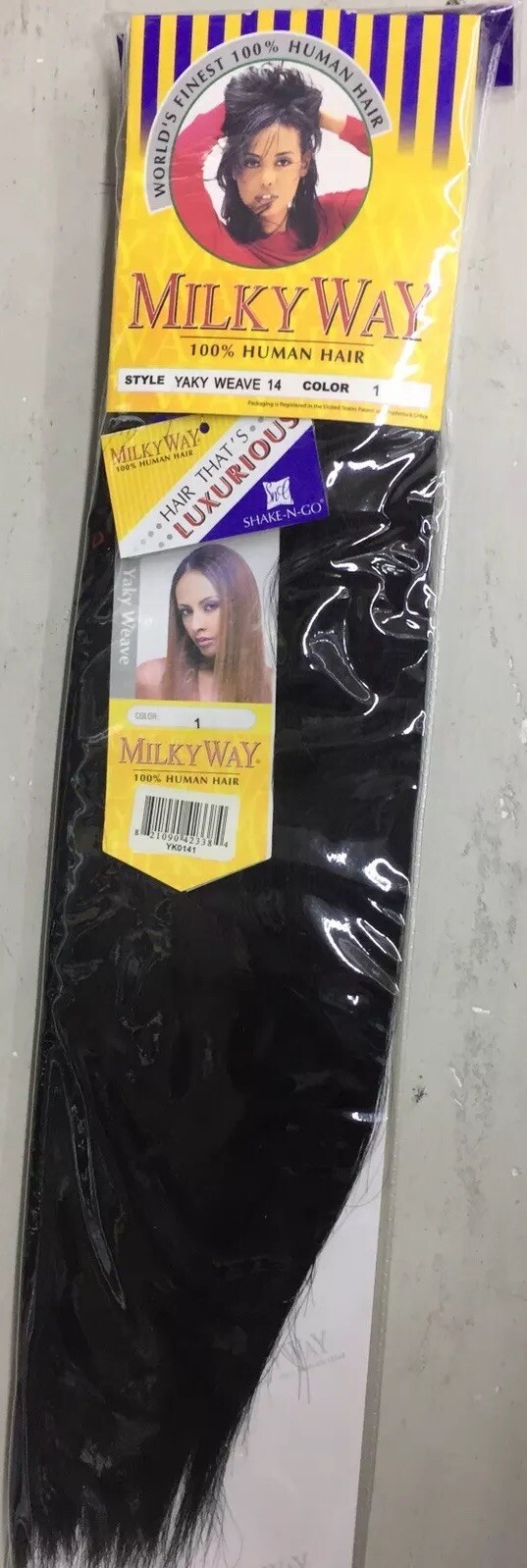 Milky Way 14” Yaky Straight Weave Color 1 Jet Black. 100% human hair