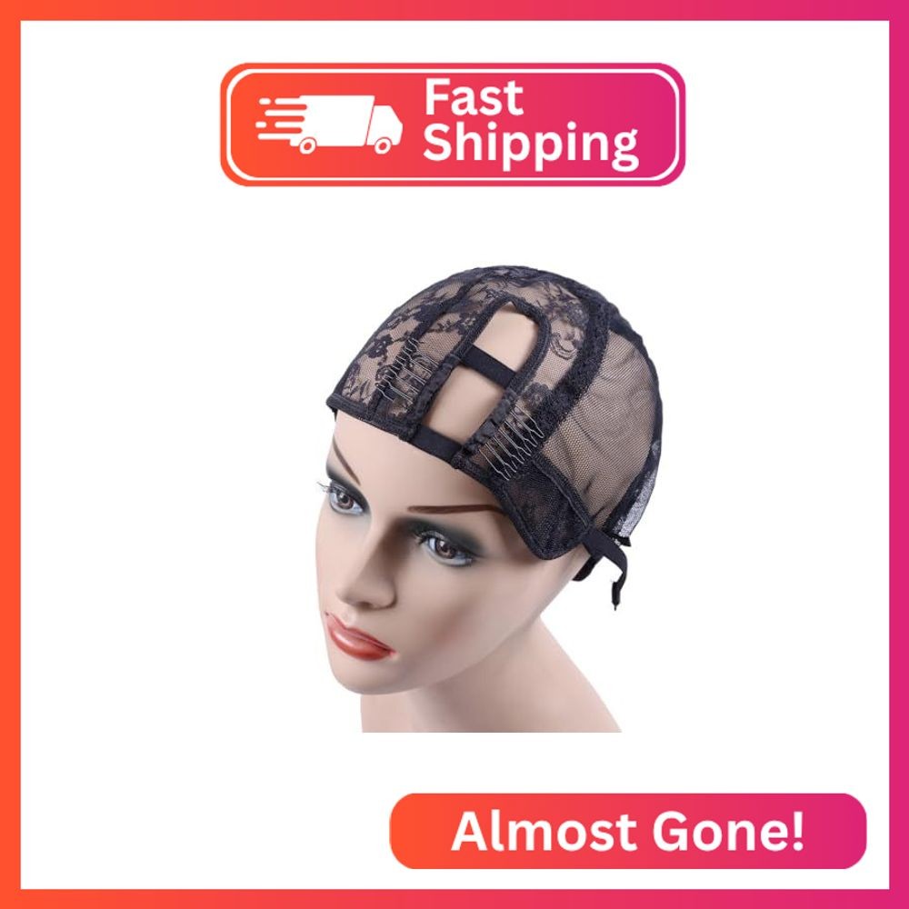 YANTAISIYU 1Pc Right U Part Weaving Wig Cap with Elastic Band and 2 Hair Clips F
