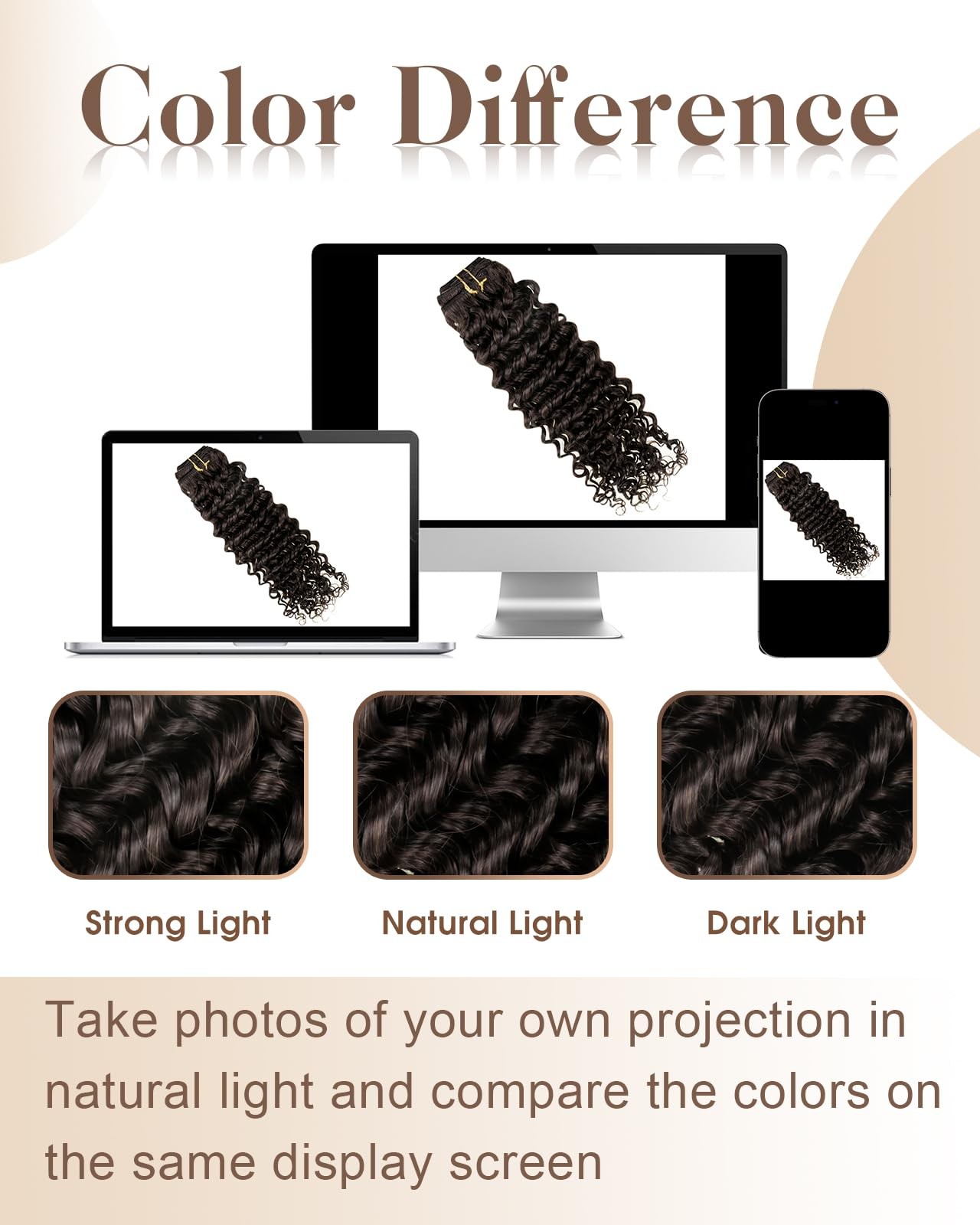Hetto Curly Clip In Hair Extensions – Medium Brown 120G 7Pcs 22 Inch Nw – 3B-3C