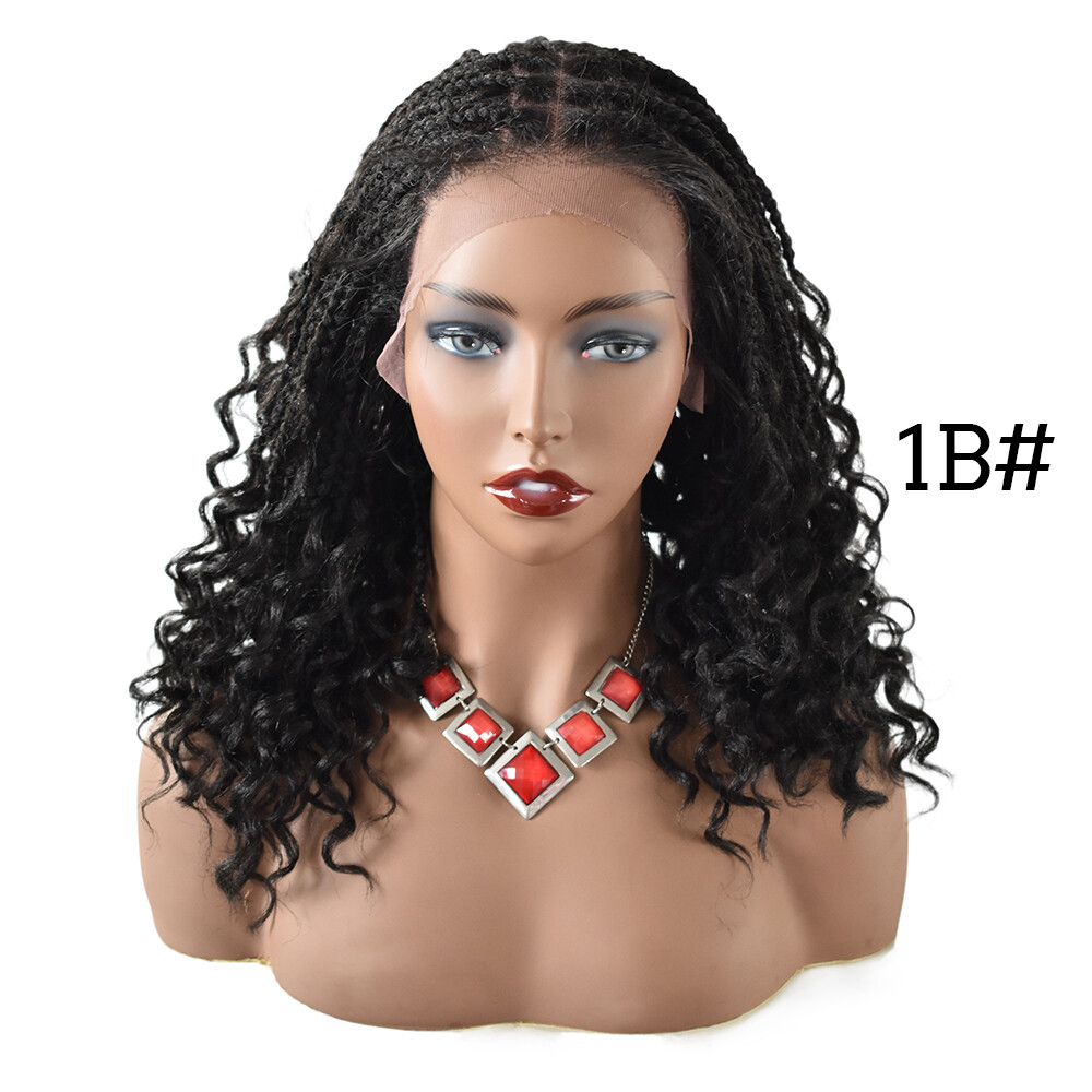 Curly Ends Box Braided Swiss Lace Front Wigs for Women with Baby Hair Synthetic