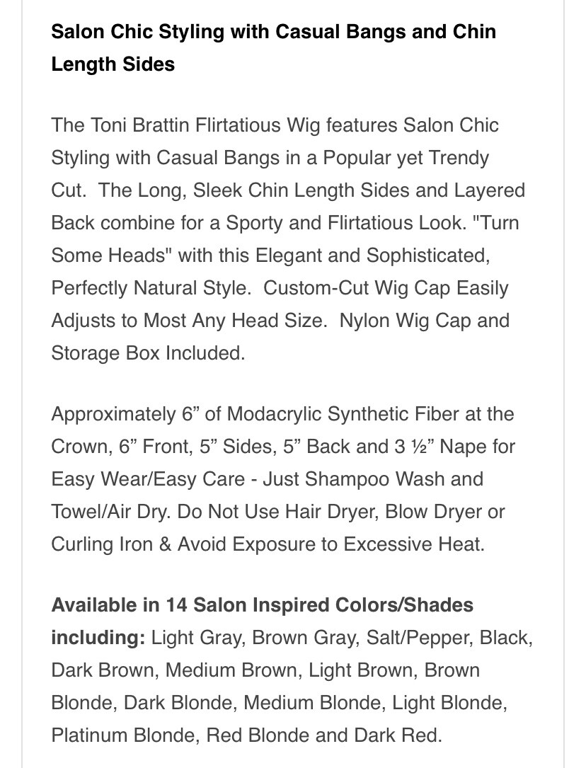 Toni Brattin 331 Flirtatious-regular black Sleek Cut Wig QVC