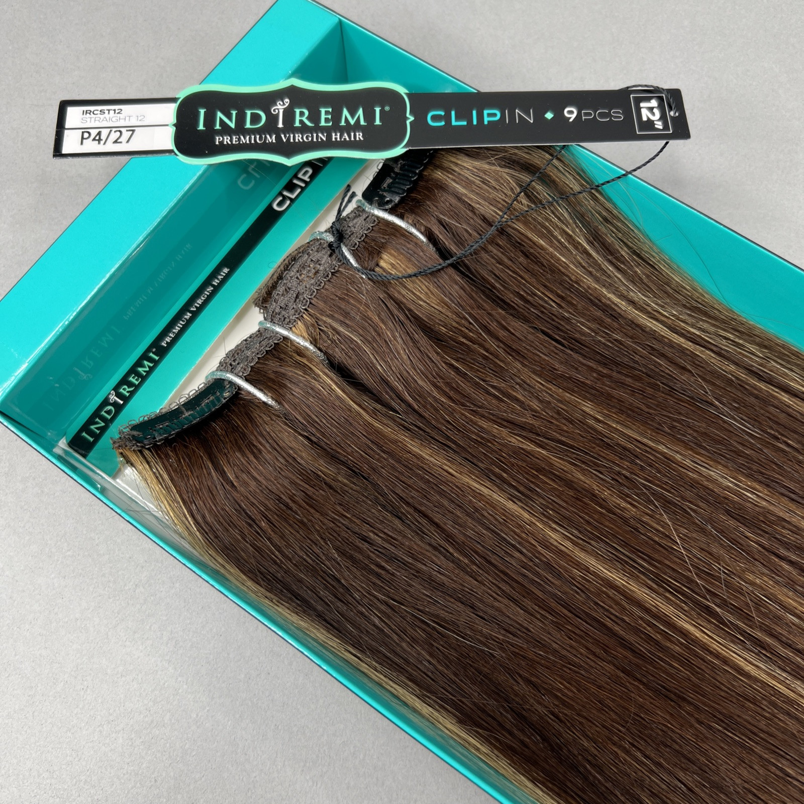 Indi Remi 9 Pc 12” Clip-in #4/27 Dark Brown & Honey Straight Human Virgin Hair