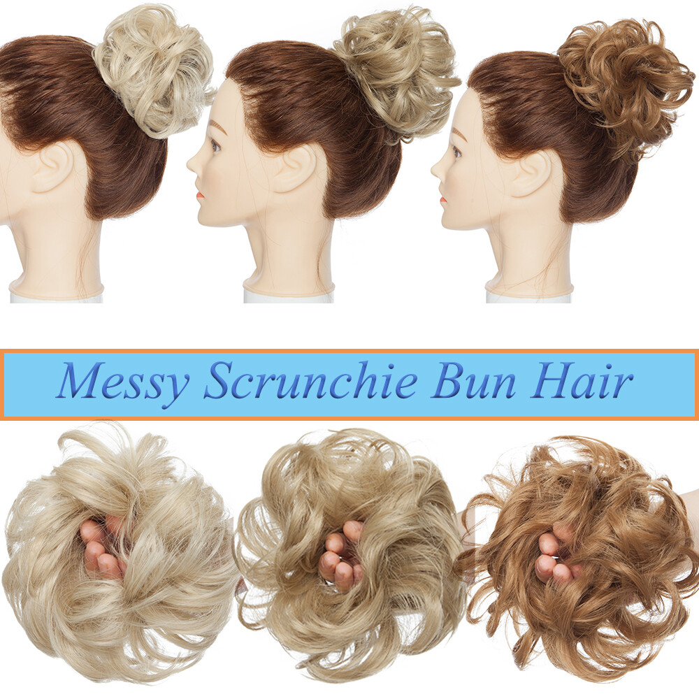 Curly Messy Scrunchie Bun Updo Wrap on Pony Hair Extensions Fake Hair Woman US