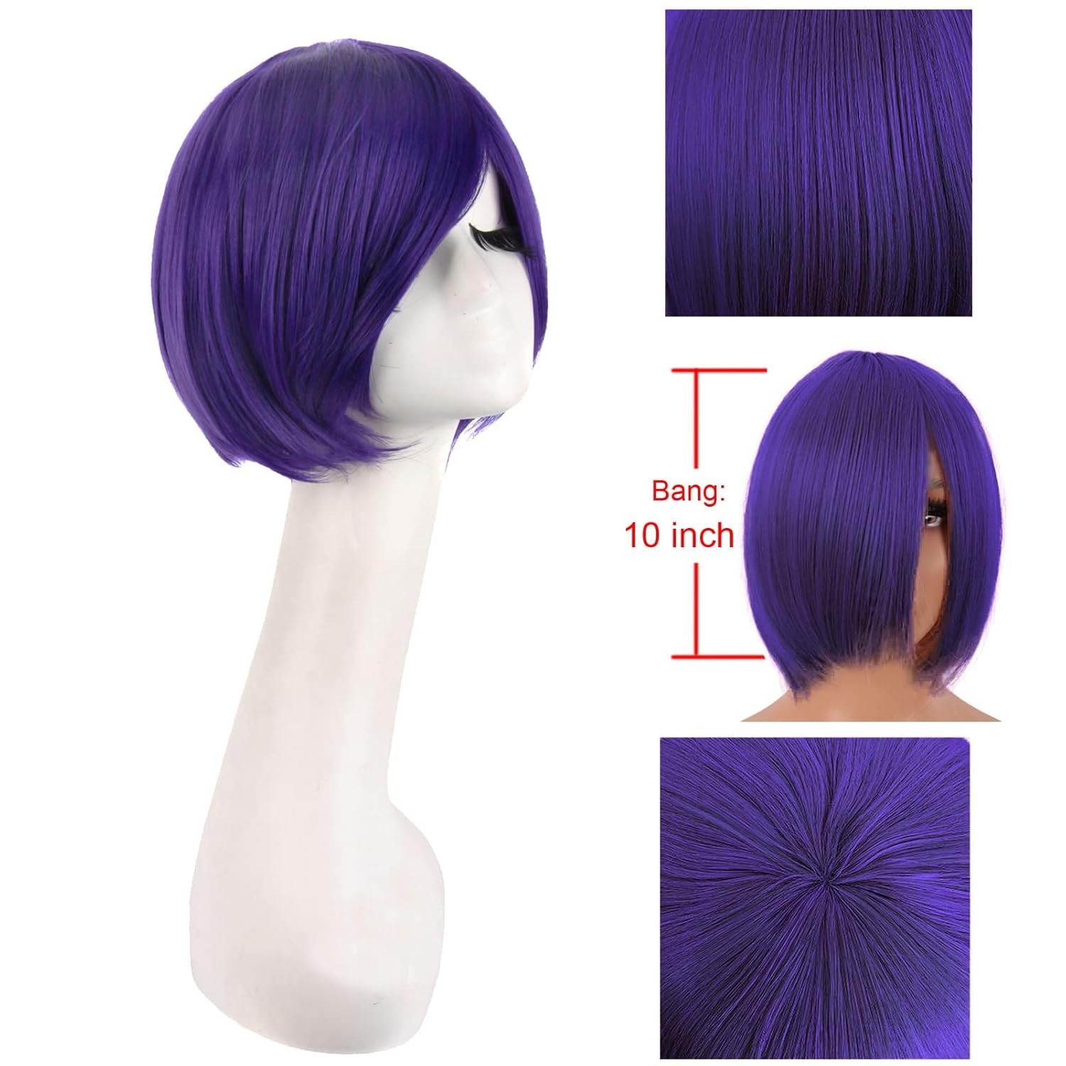 Anime Short Paragraph Wig – 30 cm Dark Purple Heat Resistant Wig for Cosplay