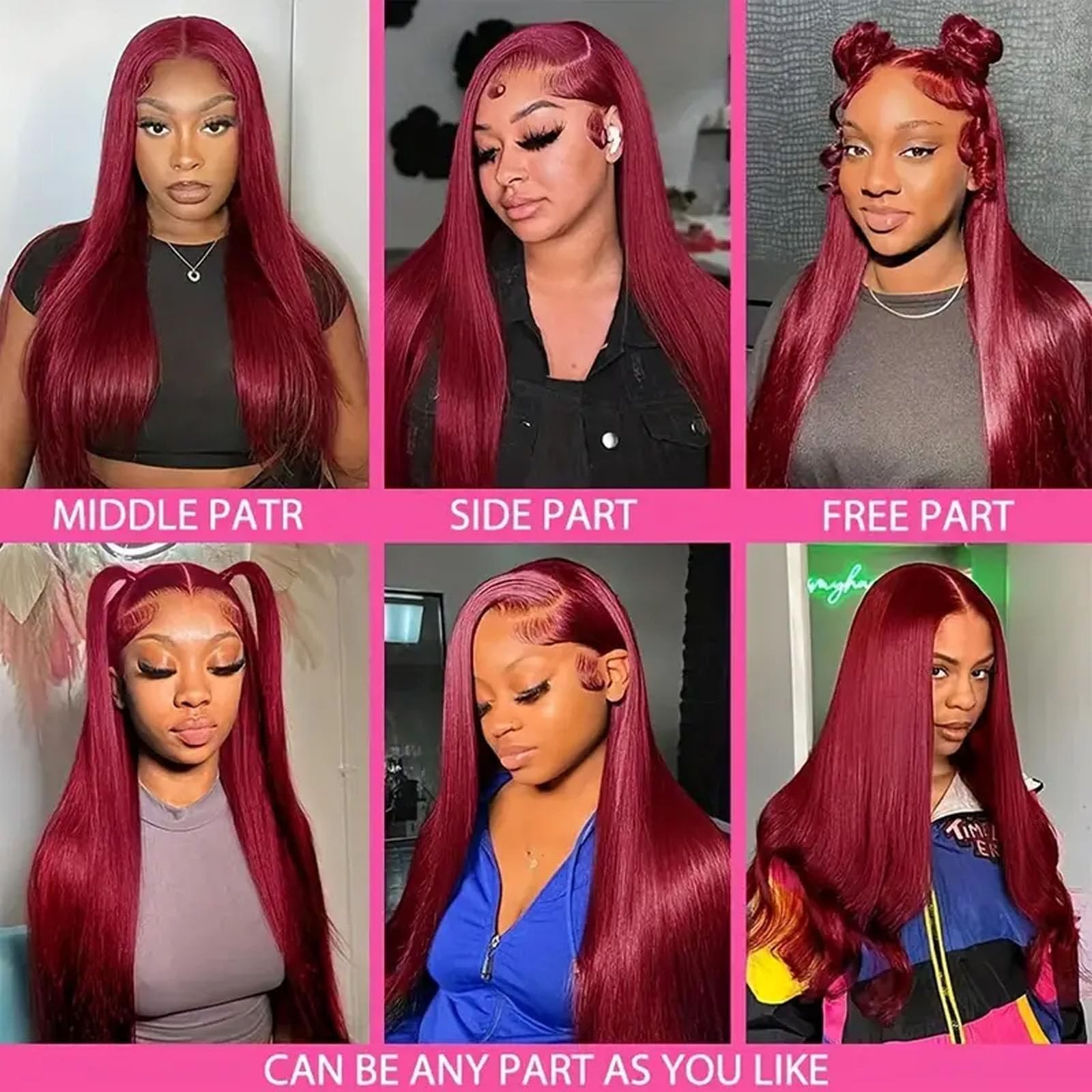 Burgundy Wig Human Hair 28inch 13×6 HD Transparent Lace Straight 99J Red Huma…