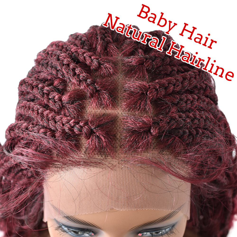 Hand Tied Swiss Lace Front Box Braids Women Wig Synthetic 18″ Wavy Ombre Hair US