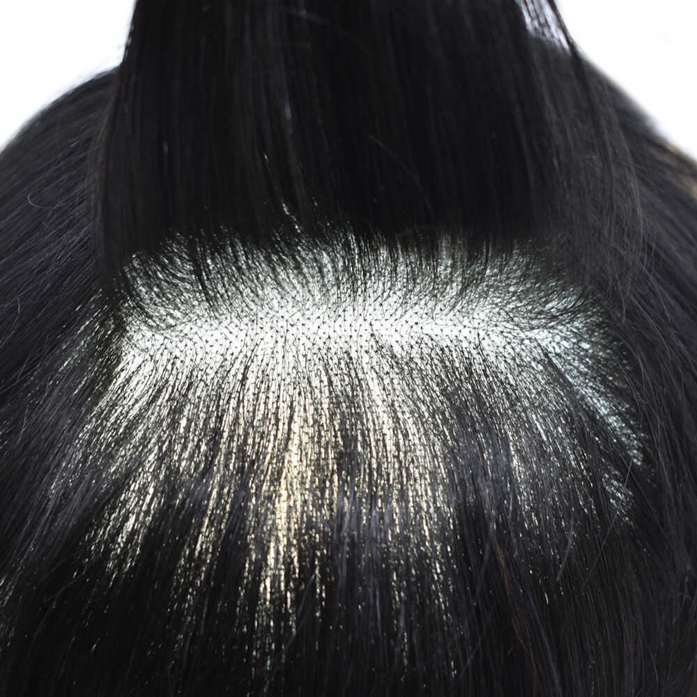 US Mens Toupee Swiss Lace Front Poly PuHairpiece Natural Hair Replacement System