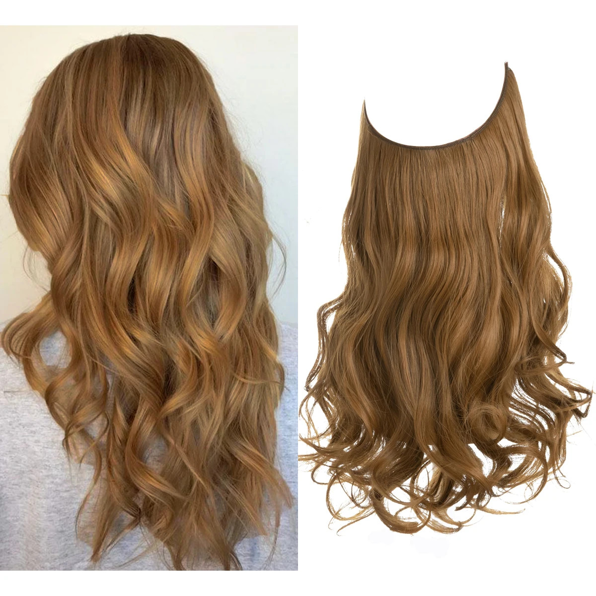 Synthetic No Clips Hair Extension Ombre Black Blonde Pink Long Wave
