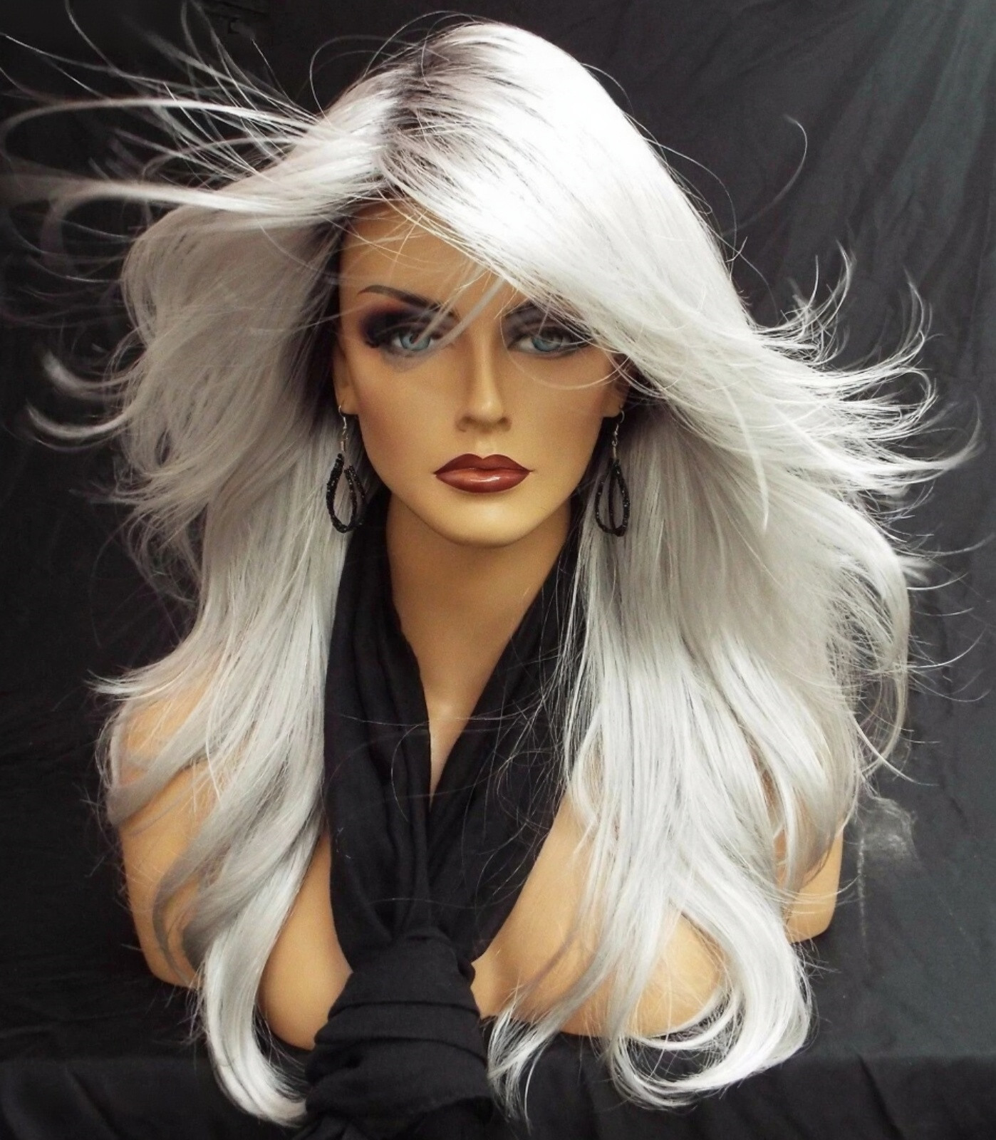 “ANGELICA” DESIGNER WIG ☆ #60 WHITE ROOTED ILLUMINA R LONG FLOWING WAVES SEXY