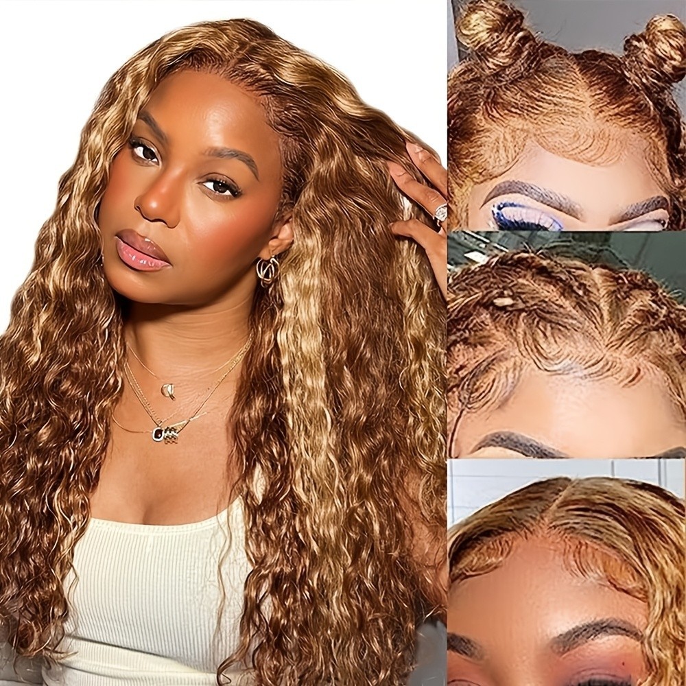 Loose Curly Wave Frontal Lace Wigs Long Brown Ombre Blonde Highlight Pre Plucked