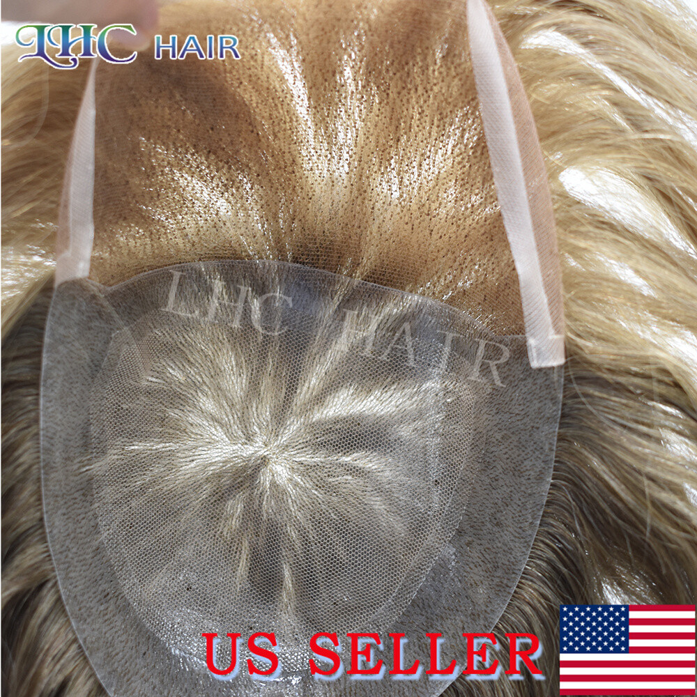 Swiss Lace Front Mens Toupee Human Hair Replacement System Lace&PU Hairpiece Wig