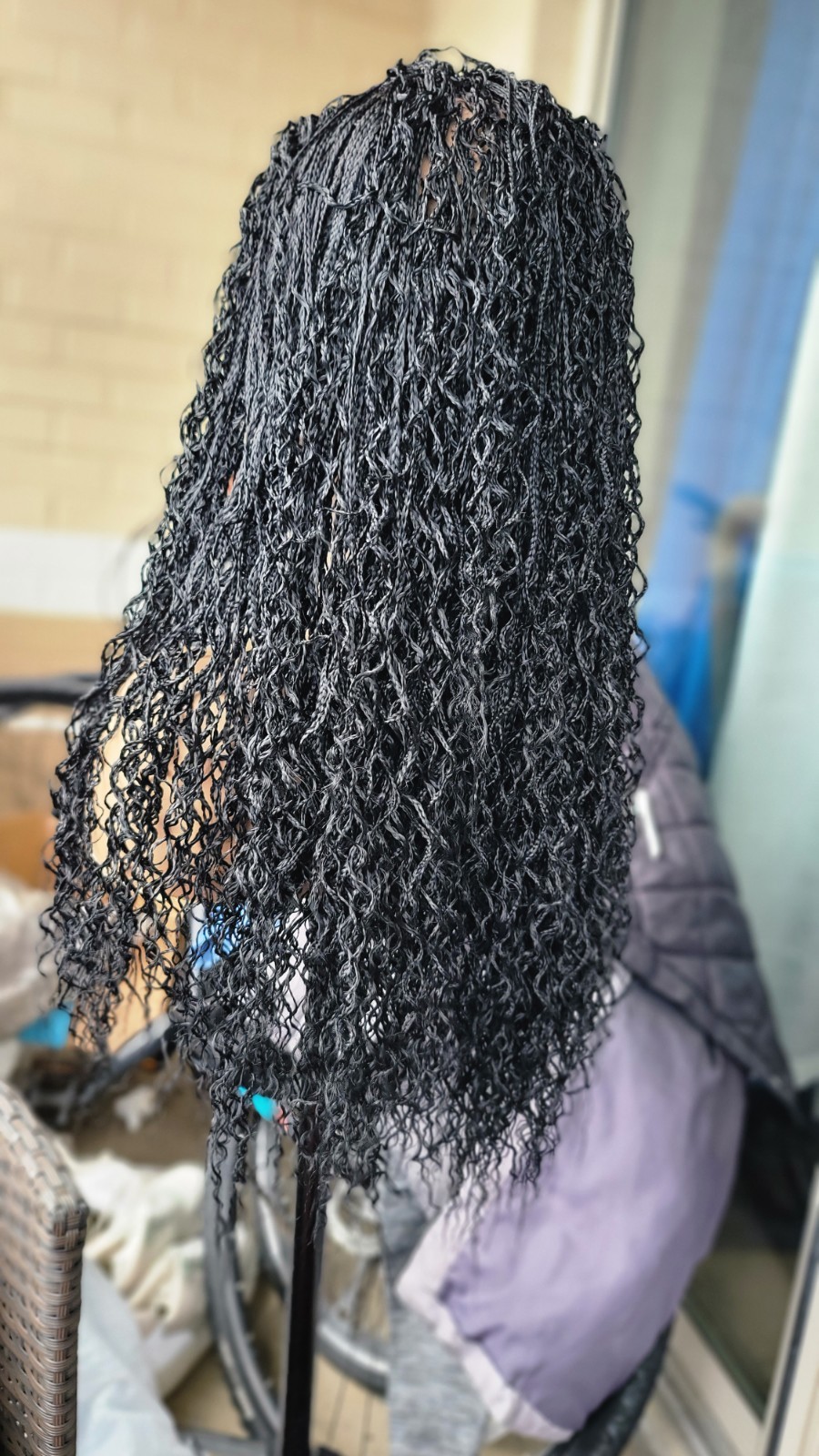 Braided Wig 22″ Micro Boho Braids Jet Black Full Lace Glueless Handmade Long NWT