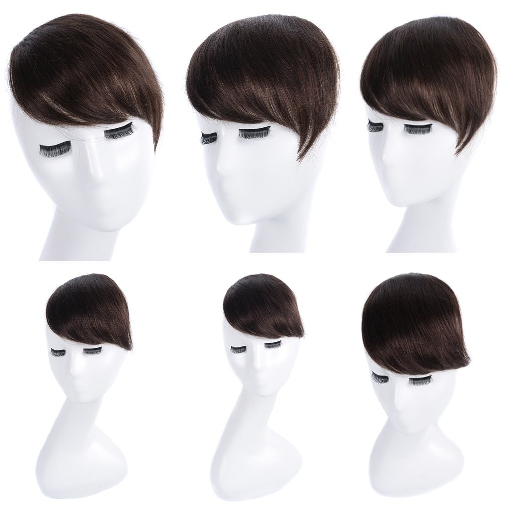 8″ Invisible Side-Swept Hair Bangs Clip In Topper 100% Human Hair Extension