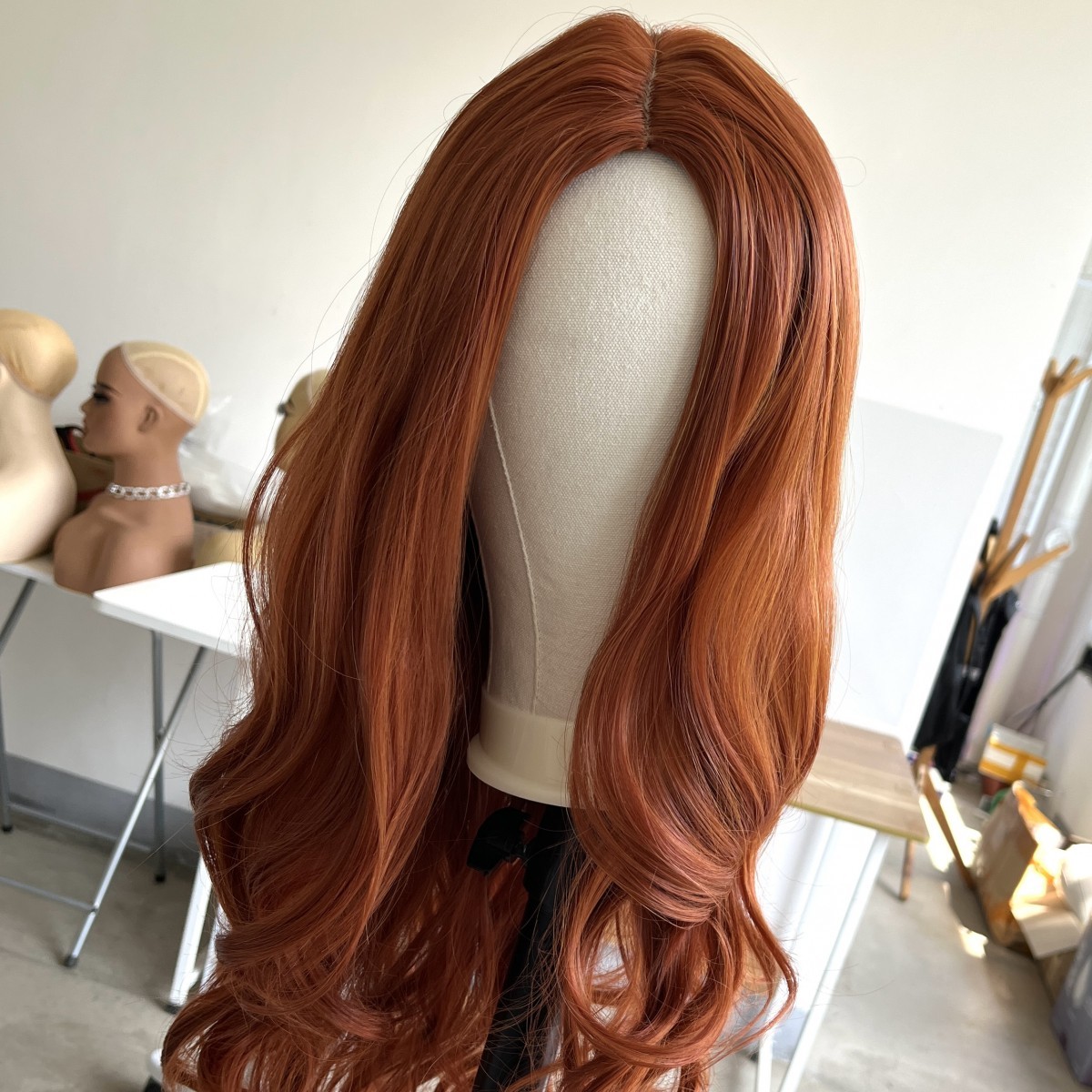 Costume Wig Natural Heat Resistant Hair Long Wavy Women Copper Red