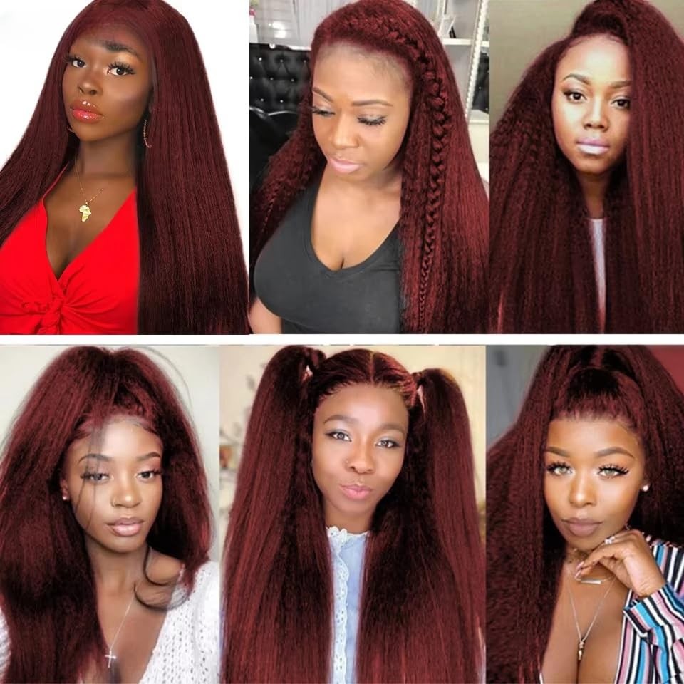 Aonbamds 99J Burgundy Bundles Yaki Straight Bundles Human Hair 28 30 32 Inch