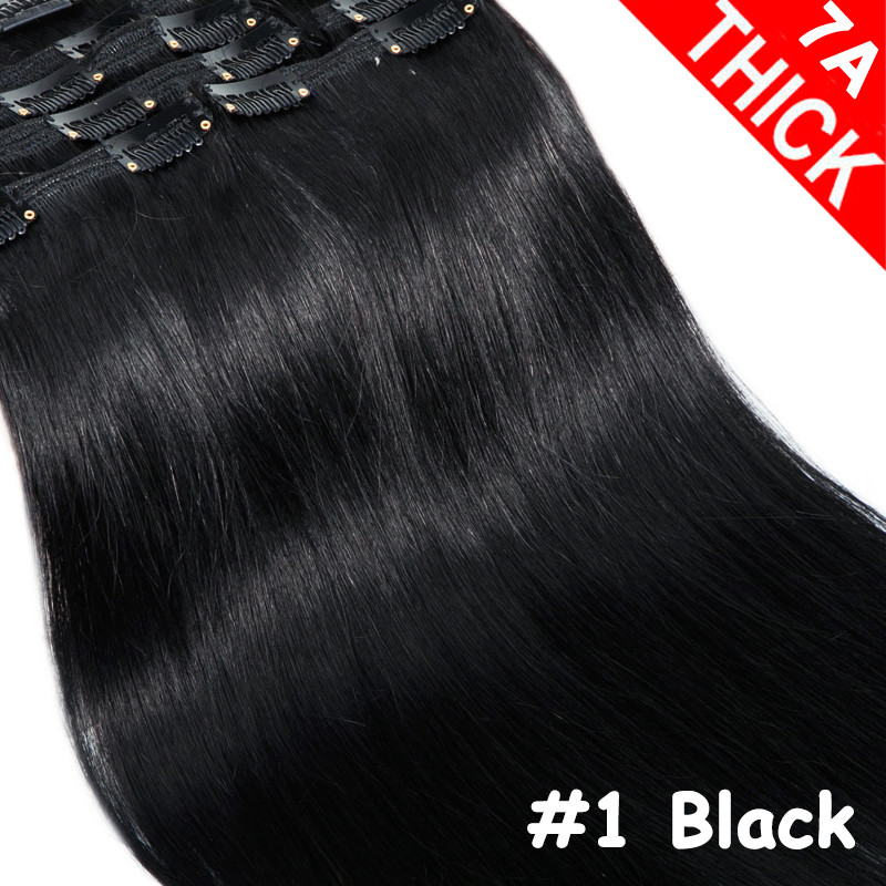 Deluxe THICK Clip in Remy Human Hair Extensions Black Brown Blonde Full Head US