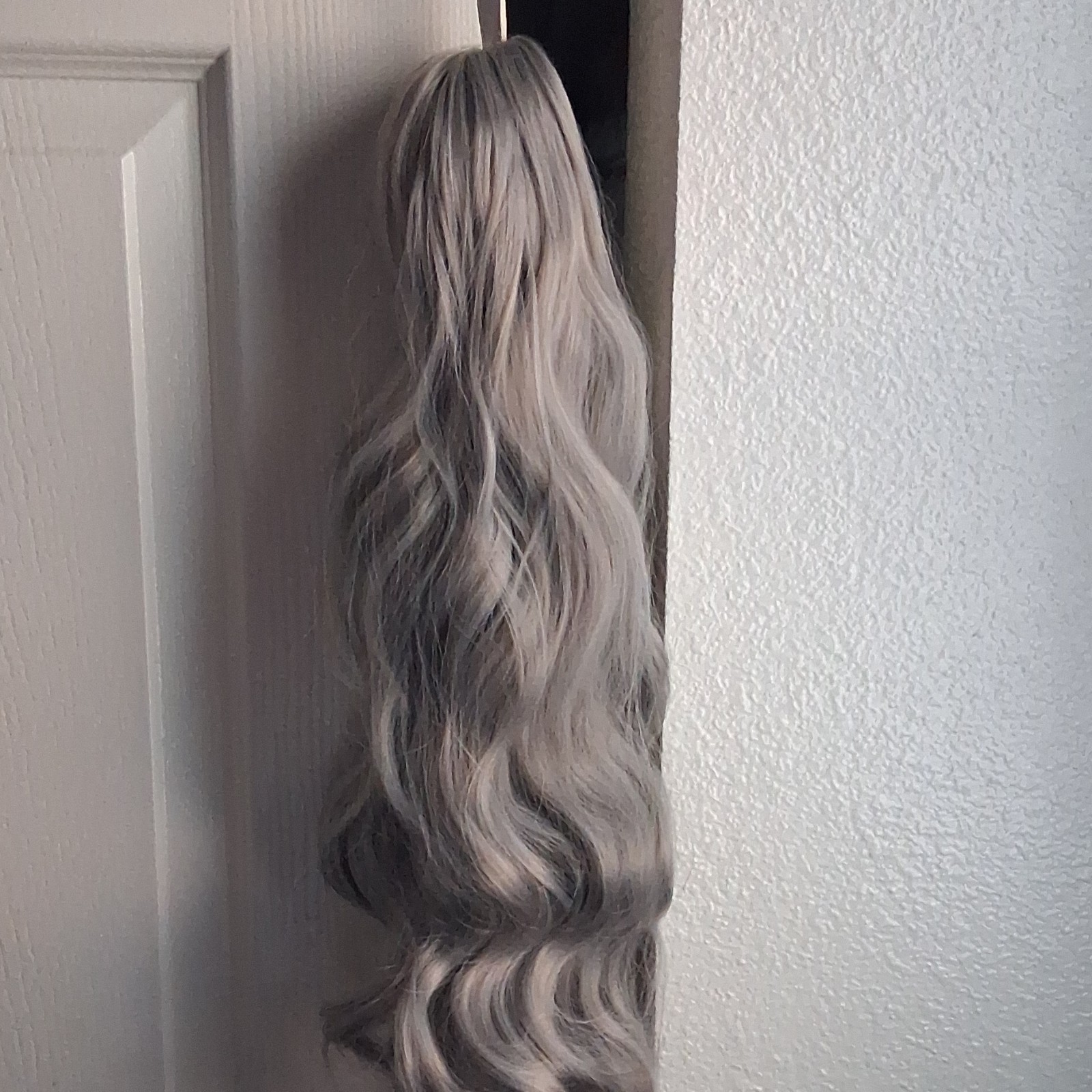 Ash Blond Gray Wavy Synthetic Claw Clip Hair Extension 21-30in for Women